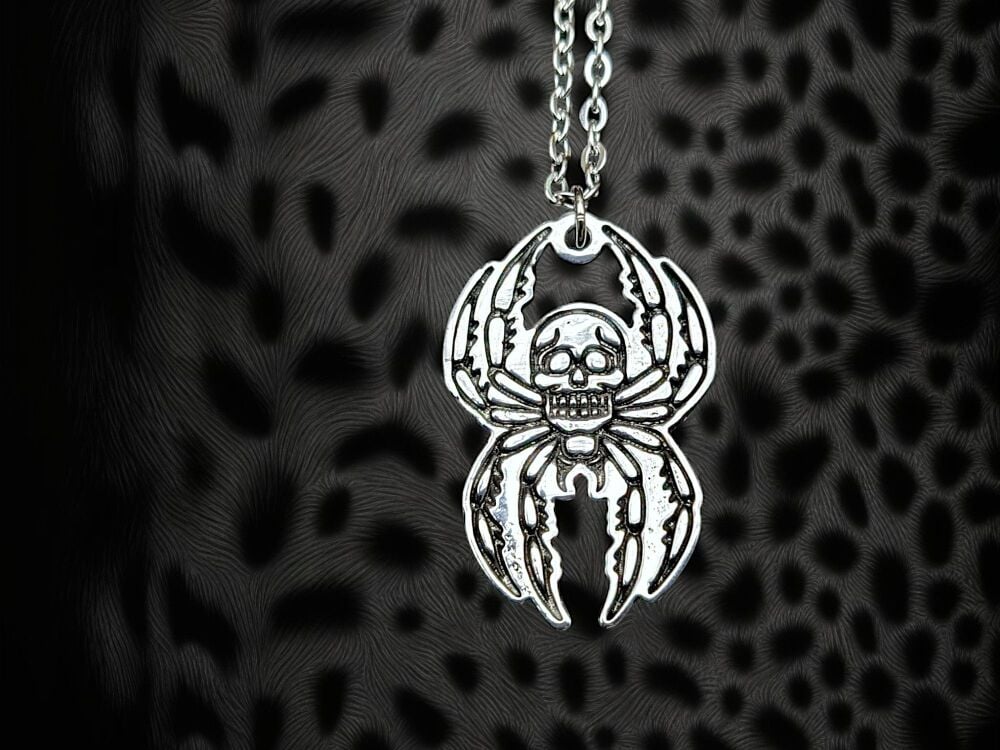 Necklace - Pewter - Traditional Skull Spider Tattoo