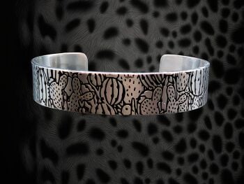 Bracelet - Pewter Narrow Cuff Bracelet with Cactus Pattern