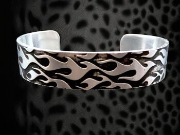 Bracelet - Pewter Narrow Cuff Bracelet with Flames