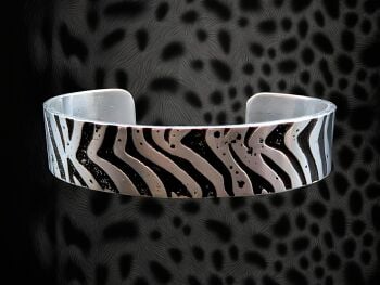 Bracelet - Pewter Narrow Cuff Bracelet with Zebra Print Pattern