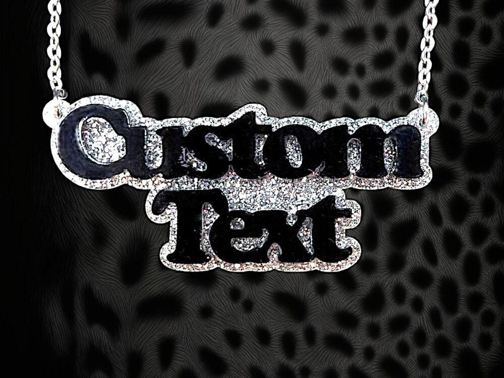 Name Necklace - 2 Lines - Chunky Font -Custom Text -  Choose Colour