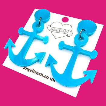 Blue Anchor Earrings – Turquoise Acrylic