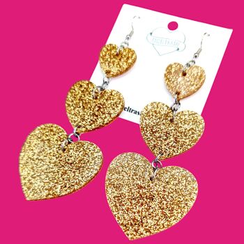 Triple Heart Super Dangle Earrings – Custom Colour | AngelTrash