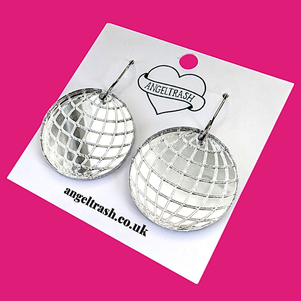 Disco Ball Earrings – Silver Mirror (Medium)