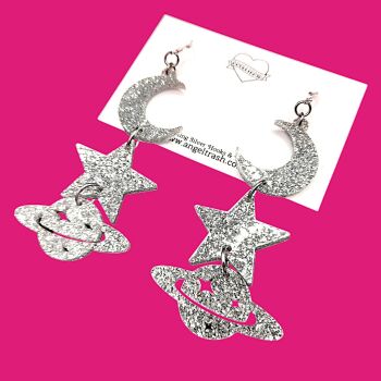 Space Themed Statement Dangle Earrings