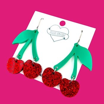 Red Sparkle Cherry Earrings