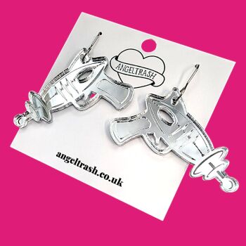 Retro Ray Gun Earrings – Silver Mirror Acrylic