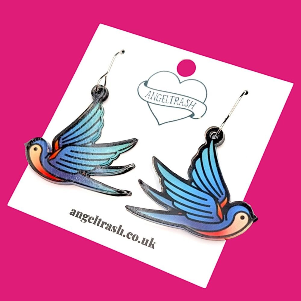 Old School Swallow Tattoo Earrings
