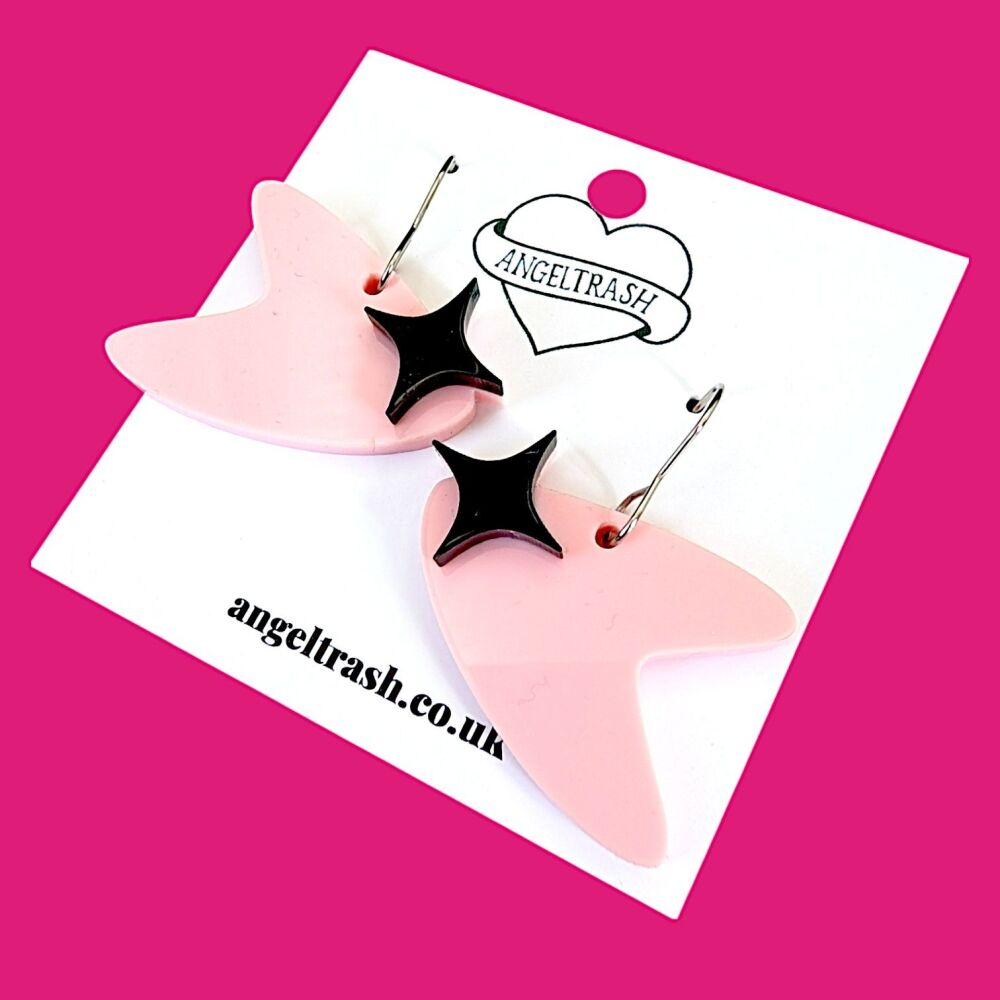 MCM Boomerang & Spark Baby Pink/Black Earrings