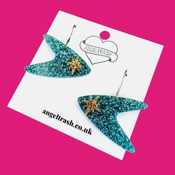 MCM Atomic Boomerang Earrings - Glitter Teal & Gold