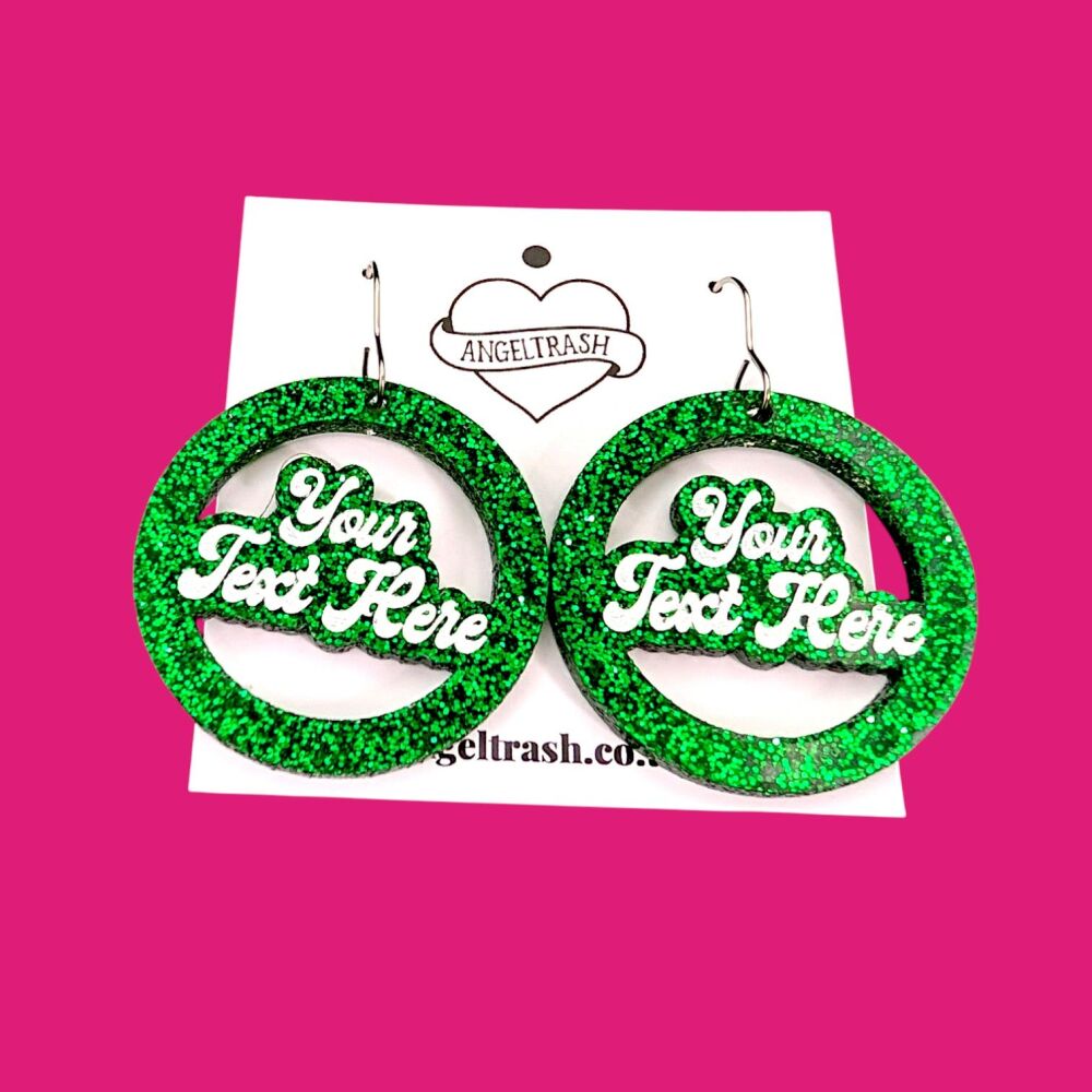 Name Earrings -Circle Shape - PinUp Font -  You Choose Colour