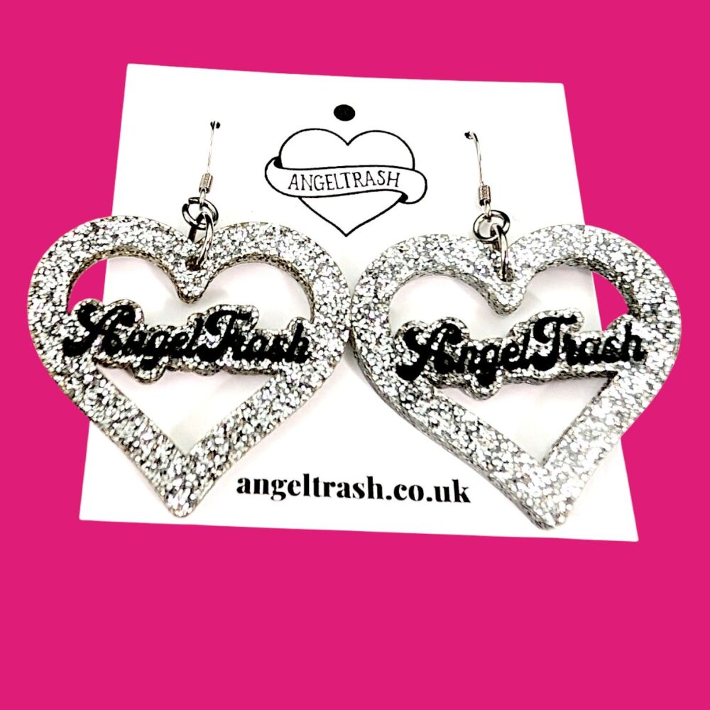 Name Earrings -Heart Shape - PinUp Font -  You Choose Colour