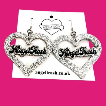 Name Earrings -Heart Shape - PinUp Font -  You Choose Colour & Text