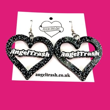 Name Earrings -Heart Shape - Shark Font -  You Choose Colour & Text