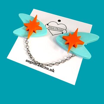 MCM Boomerang & Star Cardi/Sweater Clips in Turquoise & Orange