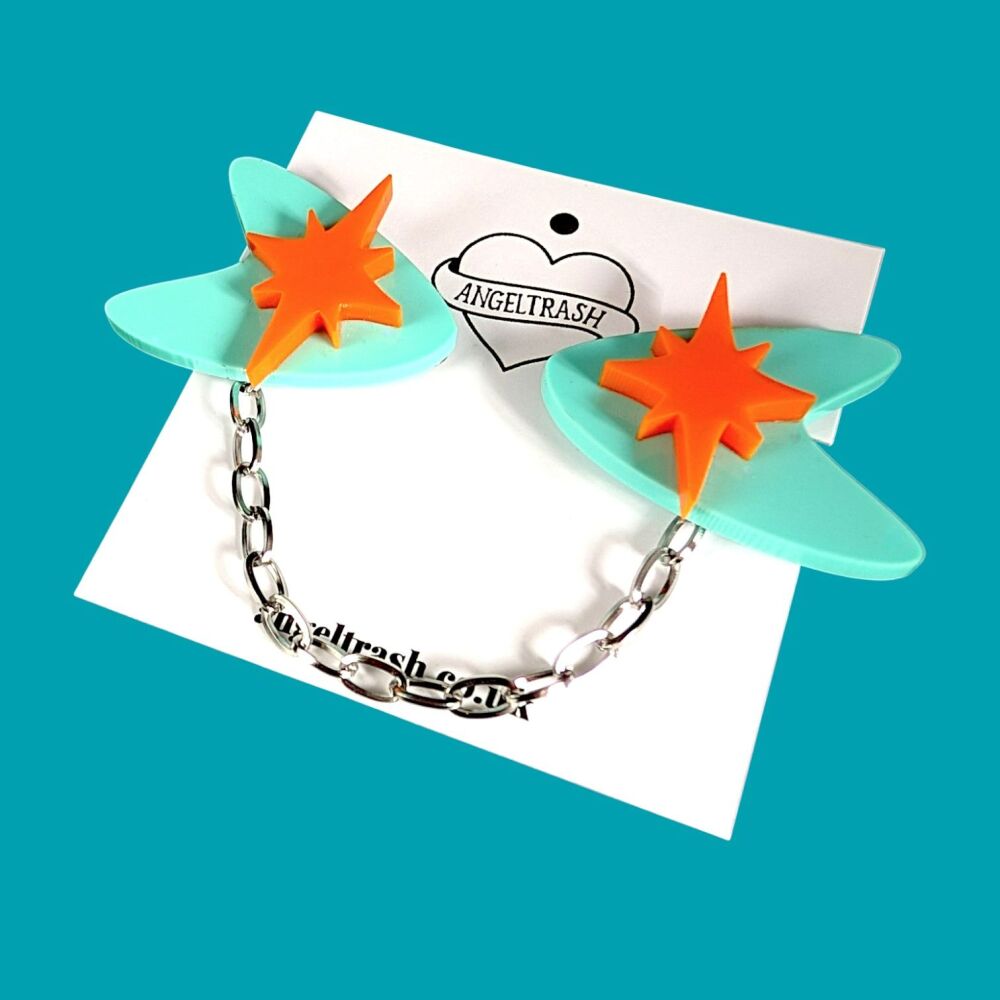 MCM Boomerang & Star Cardi/Sweater Clips in Turquoise & Orange