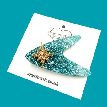 Brooch - MCM Atomic Boomerang - Glitter Teal & Gold