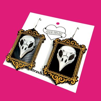 Framed Bird Skull Earrings