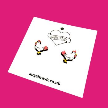 Wooden - Tiny Hand Painted Studs - Chicken