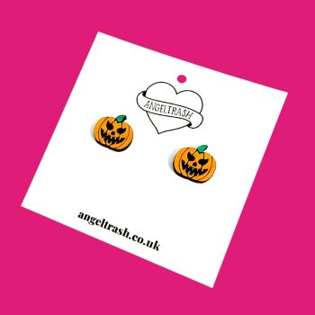 Wooden - Tiny Hand Painted Studs - Pumpkin