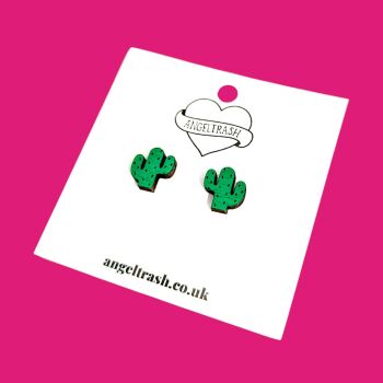 Wooden - Tiny Hand Painted Studs - Cactus
