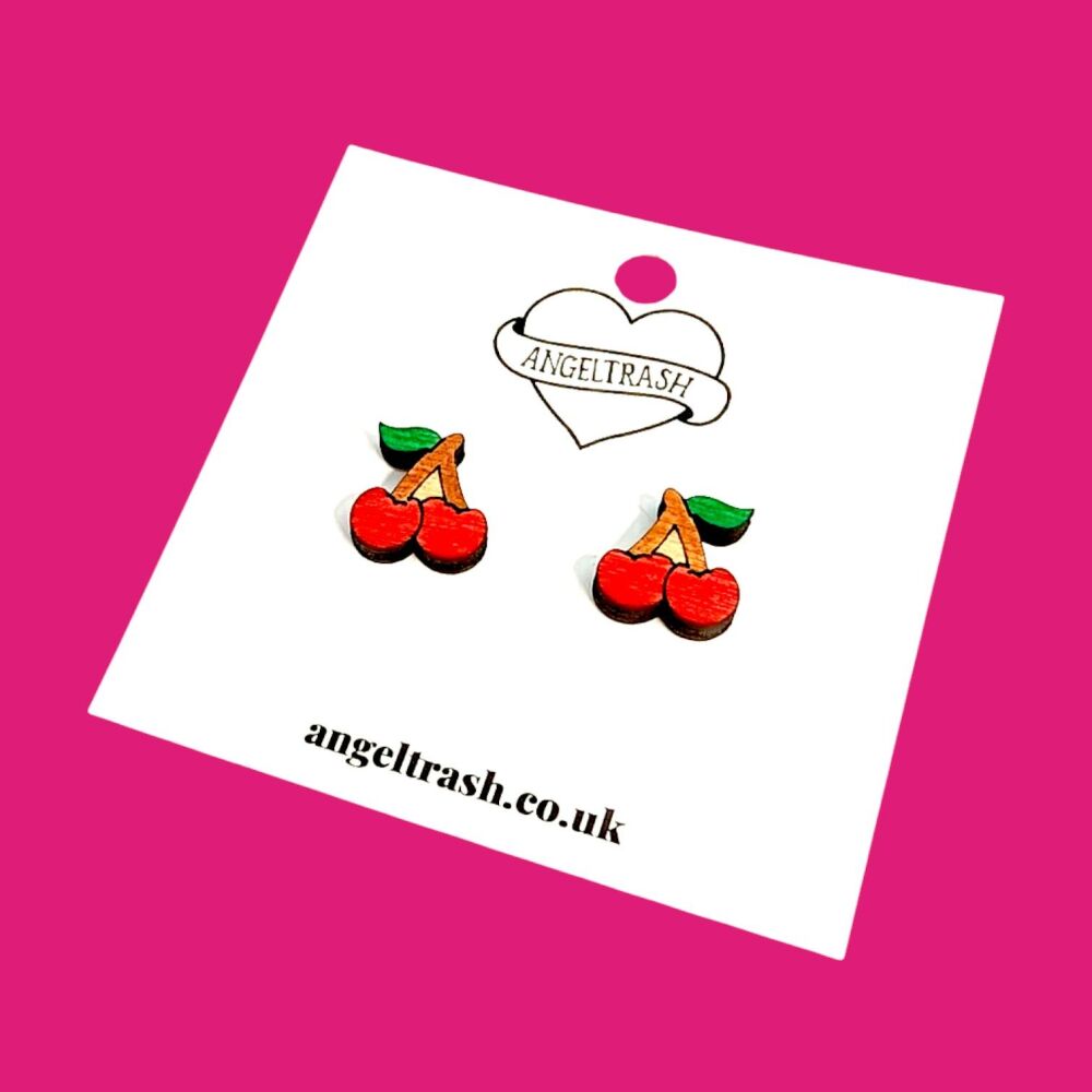 Wooden - Tiny Hand Painted Studs - Cherries