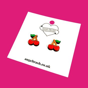 Wooden - Tiny Hand Painted Studs - Cherries