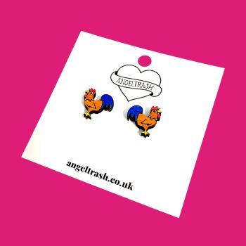 Wooden - Tiny Hand Painted Studs - Cockerel