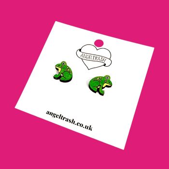 Wooden - Tiny Hand Painted Studs - Frog