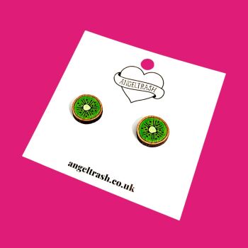 Wooden - Tiny Hand Painted Studs - Kiwi Slice