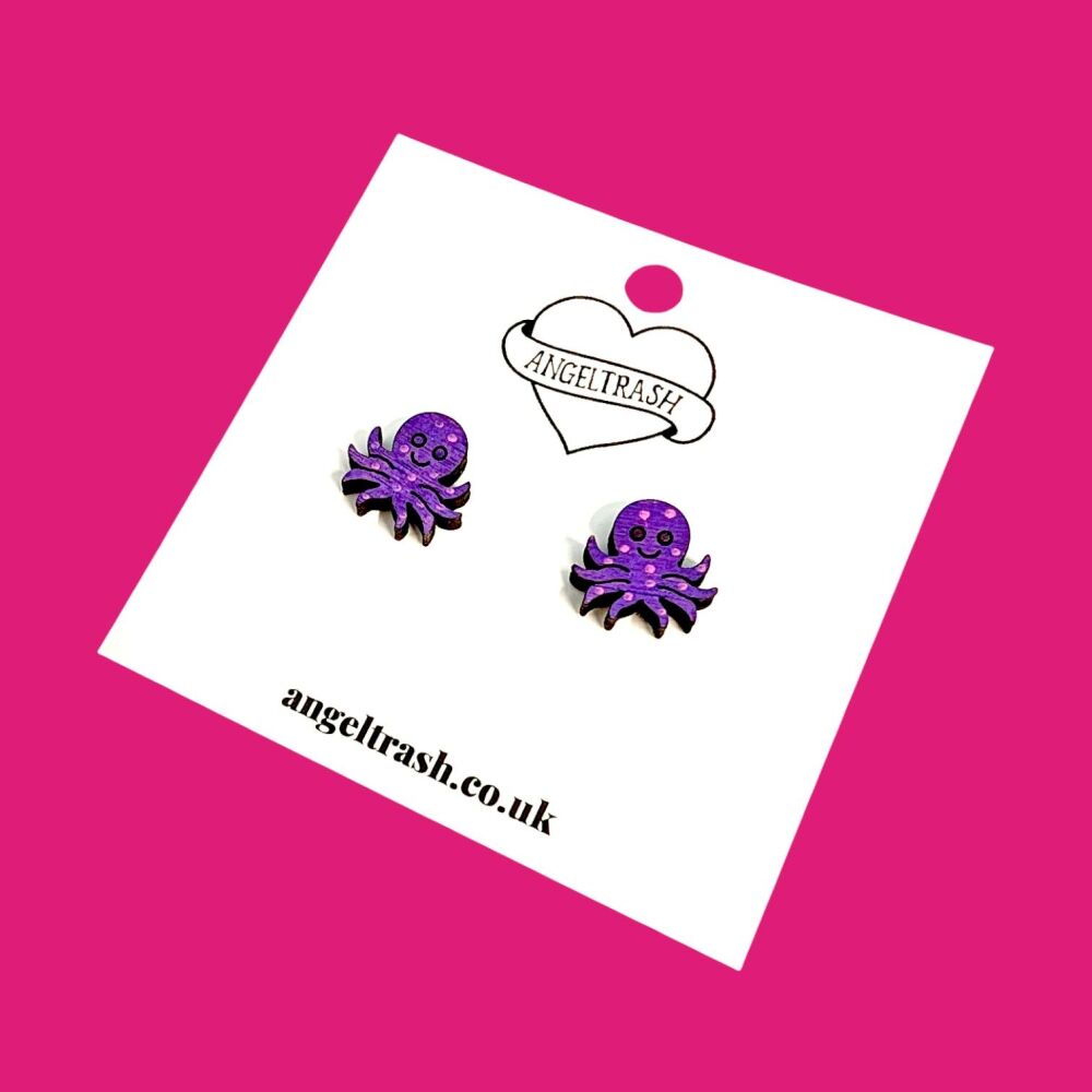 Wooden - Tiny Hand Painted Studs - Octopuss