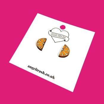 Wooden - Tiny Hand Painted Studs - Orange Slice