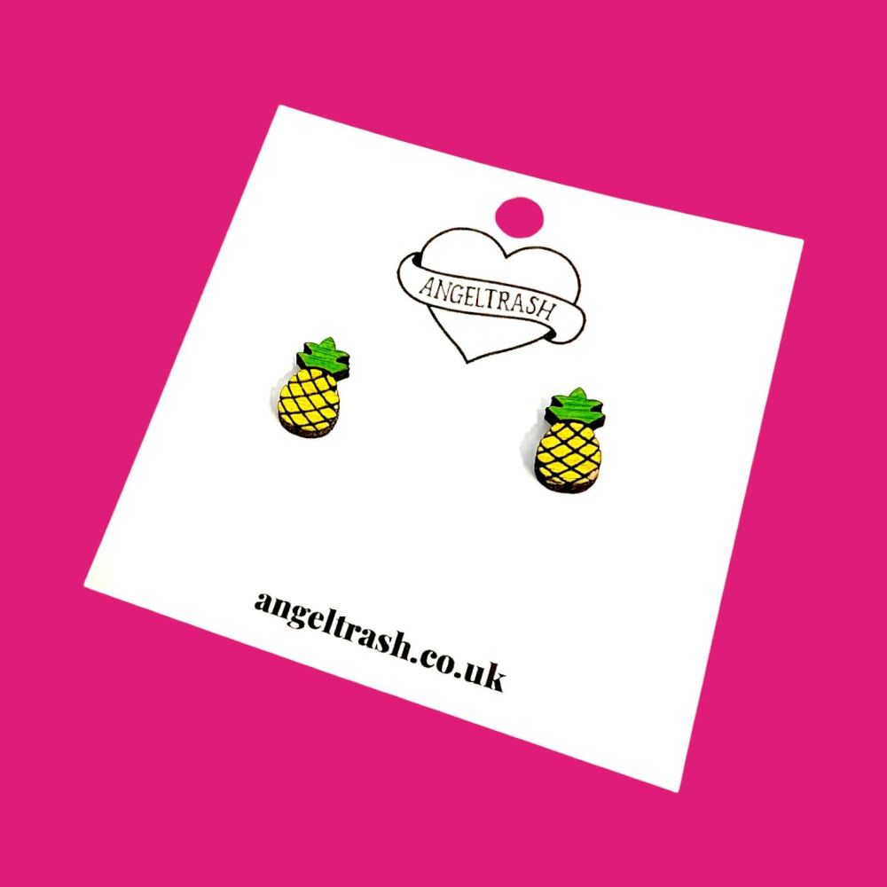 Wooden - Tiny Hand Painted Studs - Pineapple