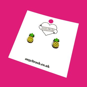 Wooden - Tiny Hand Painted Studs - Pineapple