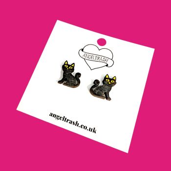 Wooden - Tiny Hand Painted Studs - Sitting Cat