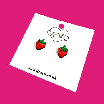 Wooden - Tiny Hand Painted Studs - Strawberry