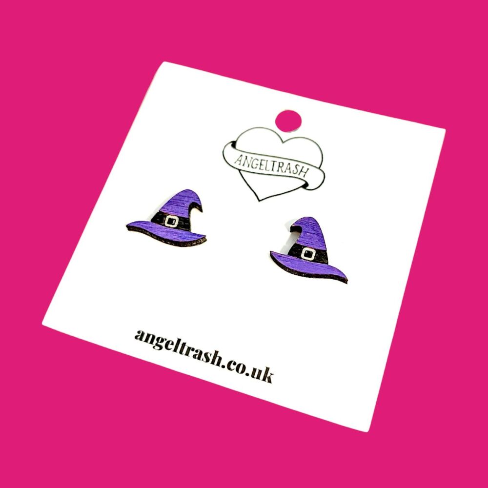 Wooden - Tiny Hand Painted Studs - Witches Hat