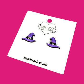 Wooden - Tiny Hand Painted Studs - Witches Hat