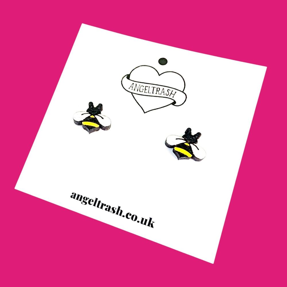 Wooden - Tiny Hand Painted Studs - Bee