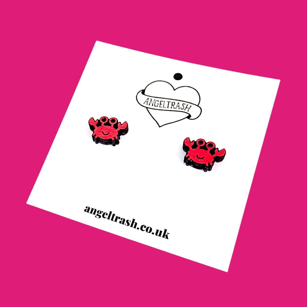 Wooden - Tiny Hand Painted Studs - Crab