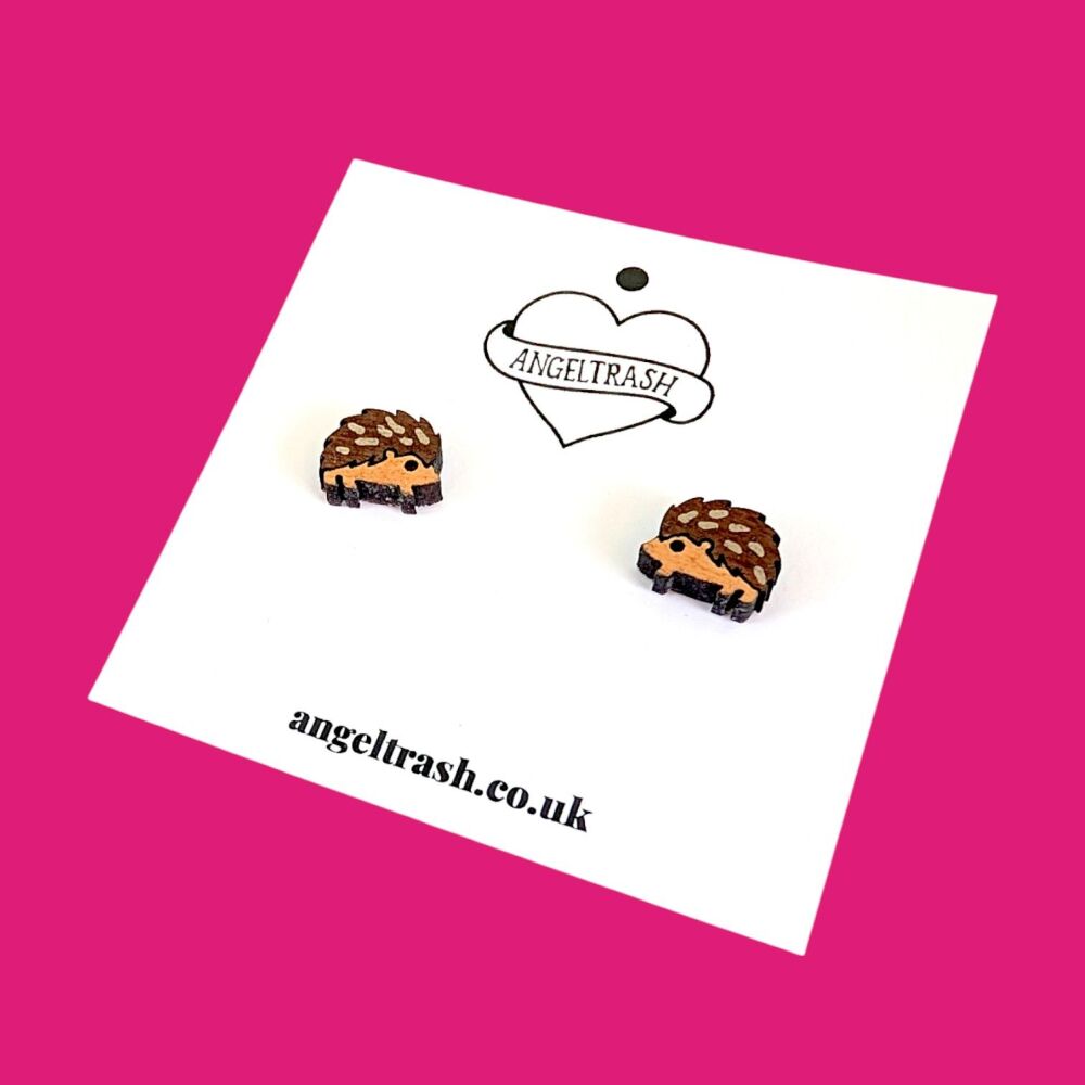 Wooden - Tiny Hand Painted Studs - Hedgehog