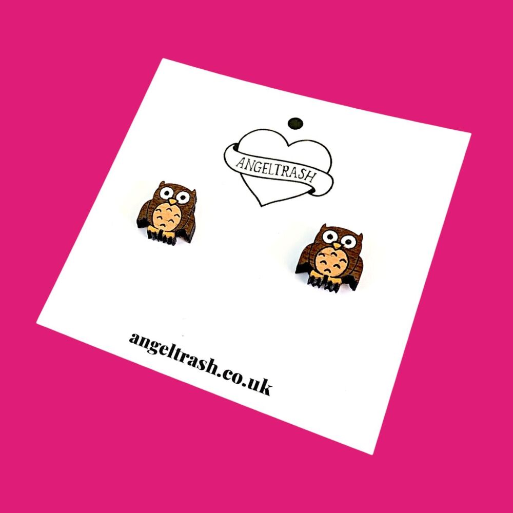 Wooden - Tiny Hand Painted Studs - Owl