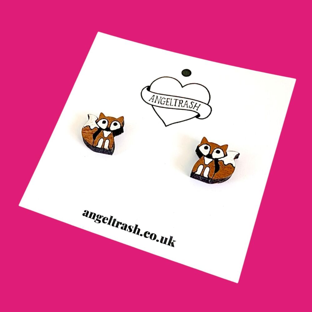 Wooden - Tiny Hand Painted Studs - Fox