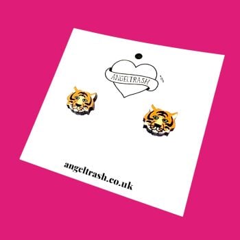 Wooden - Tiny Hand Painted Studs - Tiger