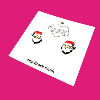 Wooden - Tiny Hand Painted Studs -Christmas Santa Face