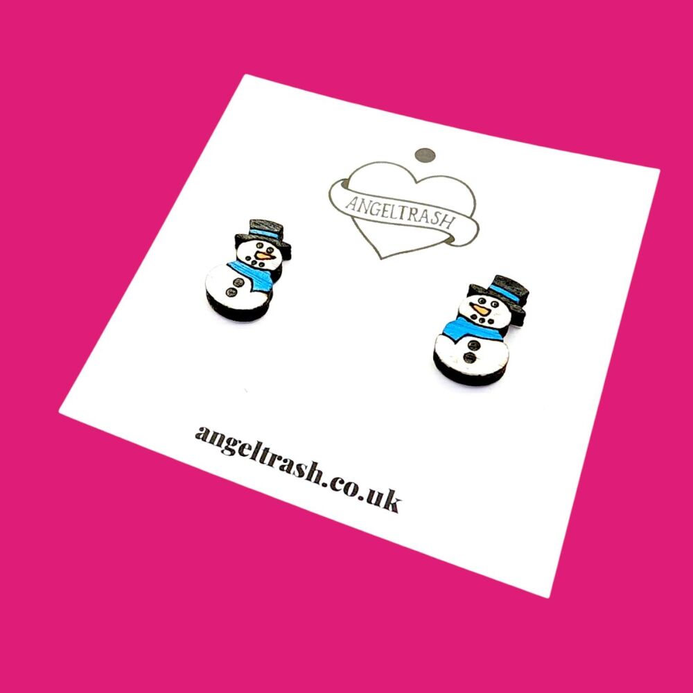 Wooden - Tiny Hand Painted Studs -Christmas Snowman