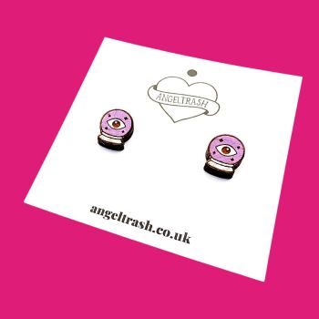 Wooden - Tiny Hand Painted Studs - Crystal Ball