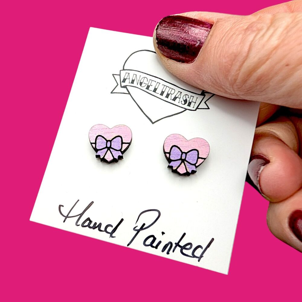 Wooden - Tiny Hand Painted Studs -Valentine Design 3