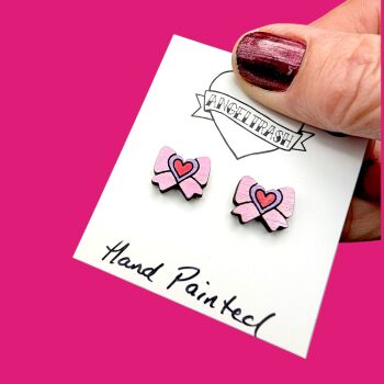 Wooden - Tiny Hand Painted Studs -Valentine Design 4
