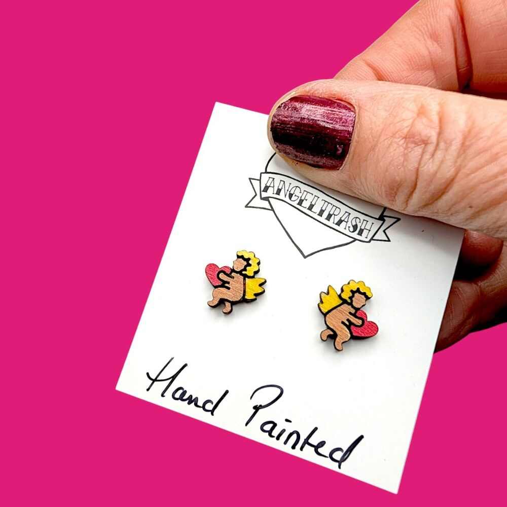 Wooden - Tiny Hand Painted Studs -Valentine Design 5